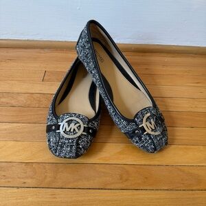 Michael Kors Fulton Moccasins Black and White Tweed Women's Flats Sz 9 EUC